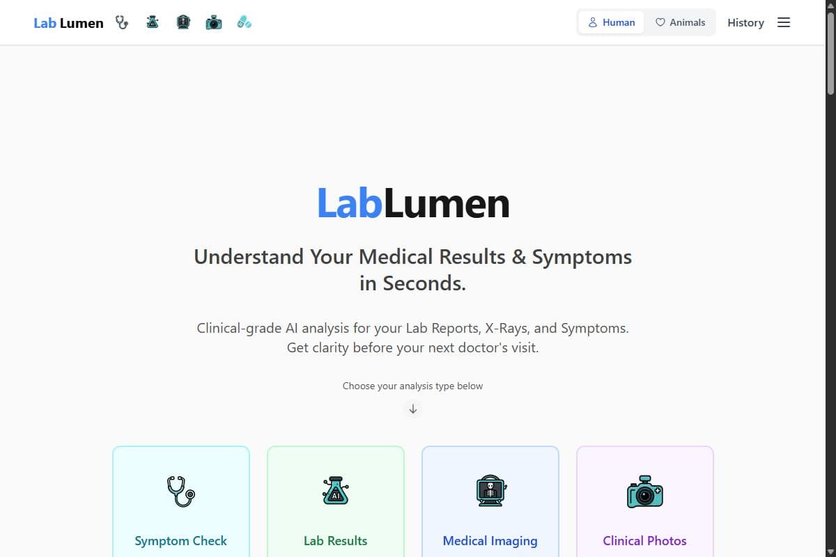LabLumen, live website preview
